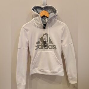 Adidas‎ White Fleece Pullover Logo Hoodie XS NWT